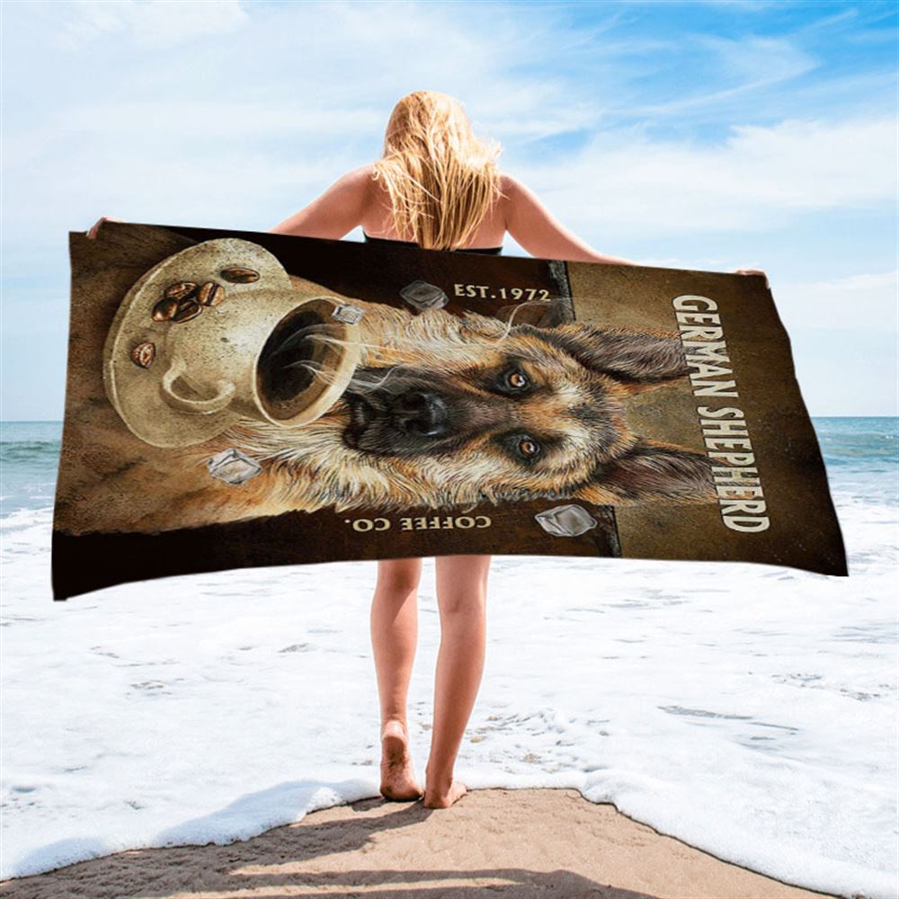 Personalized Coffee German Shepherd Beach Towel - Christian Beach Towel - Religious Beach Towel
