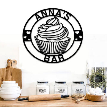 Personalized Cupcake Bar Metal Sign, Metal Wall Cupcake Baking, Wall Decor Baking Art, Bakery Wall Art, Baking Sign