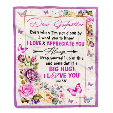 Personalized Dear Godmother Blanket From Goddaughter Niece It A Big Hug Butterfly Rose, Mother's Day Blanket, Mothers Day Birthday Gifts For Mom