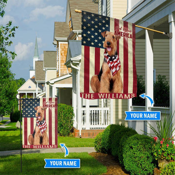 Personalized Dog Flags, Airedale Terrier God Bless America Flag, Dog Flag For House, Garden Flags Dogs, Dog House Flags