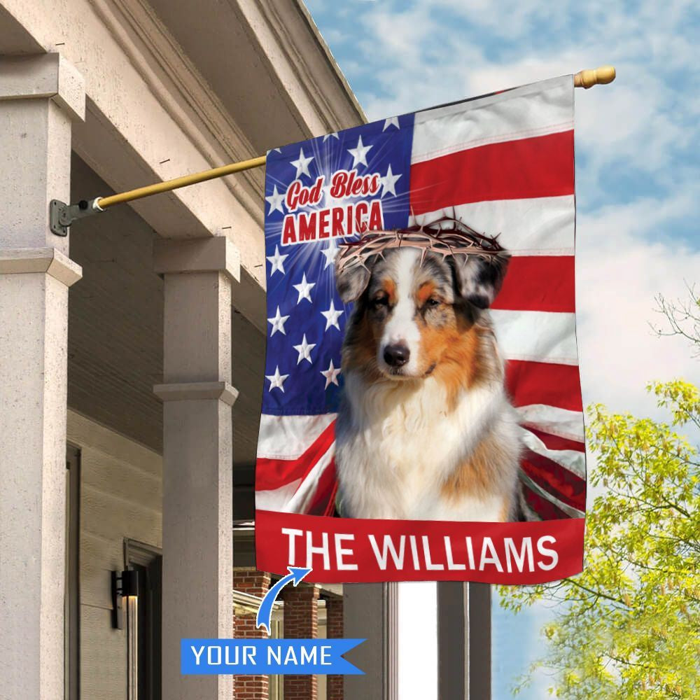 Personalized Dog Flags, Australian Shepherd God Bless America House Flag, Garden Flags Dogs, Dog House Flags