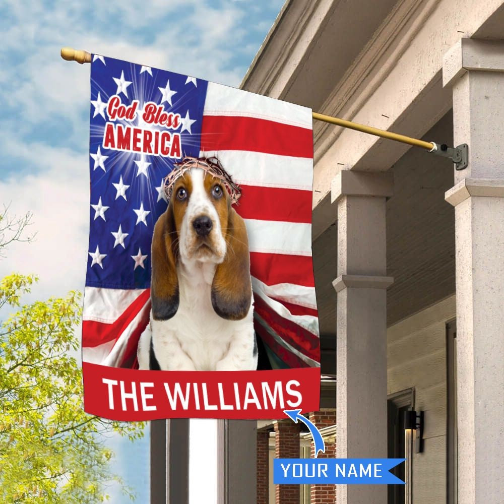 Personalized Dog Flags, Basset Hound God Bless America House Flag, Garden Flags Dogs, Dog House Flags
