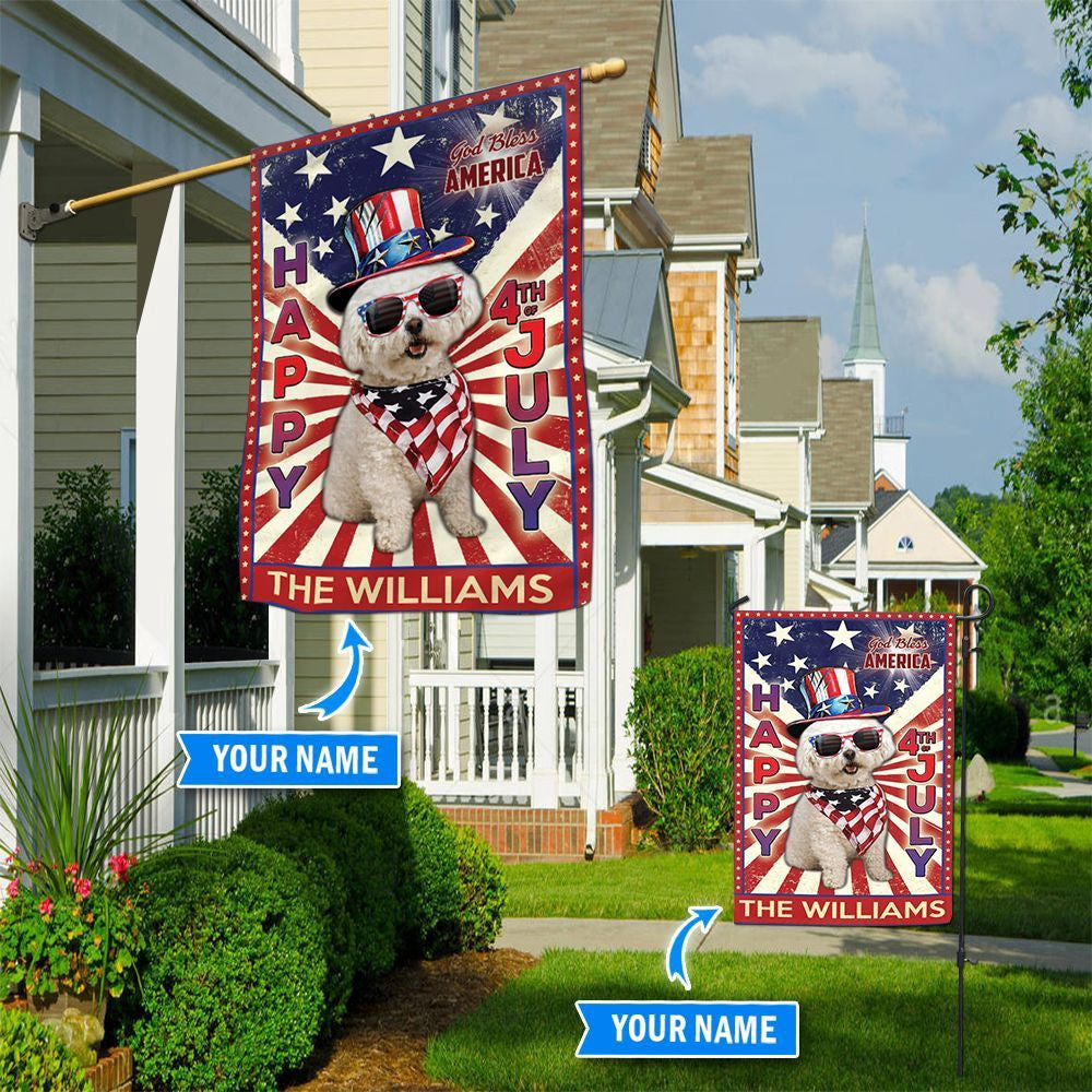 Personalized Dog Flags, Bichon Frise�� God Bless America, 4th Of July Flag, Dog Flag For House, Garden Flags Dogs, Dog House Flags