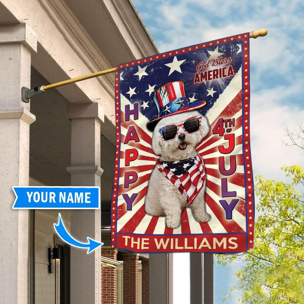Personalized Dog Flags, Bichon Frise�� God Bless America, 4th Of July Flag, Dog Flag For House, Garden Flags Dogs, Dog House Flags
