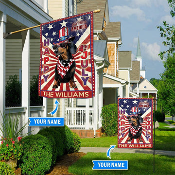Personalized Dog Flags, Black Dachshund God Bless America, 4th Of July Flag, Dog Flag For House, Garden Flags Dogs, Dog House Flags