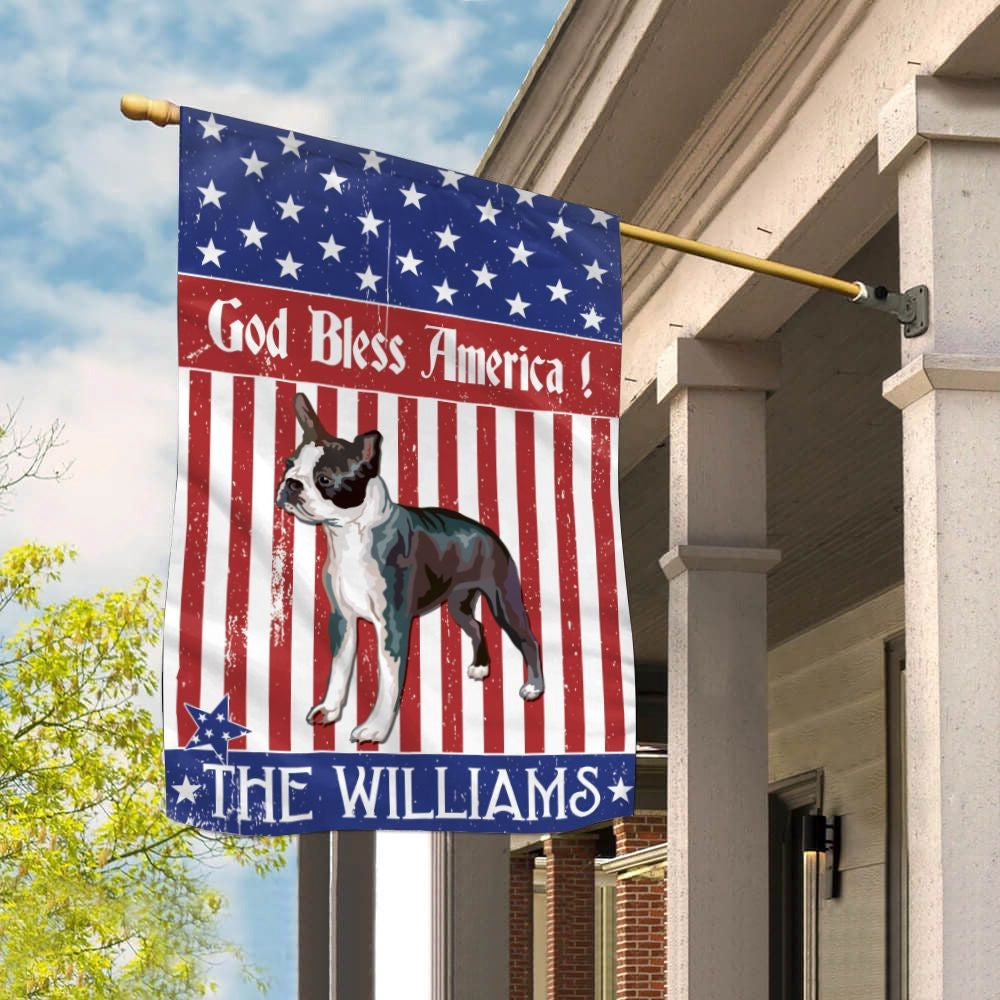 Personalized Dog Flags, Boston Terrier God Bless America Flag, Garden Flags Dogs, Dog House Flags