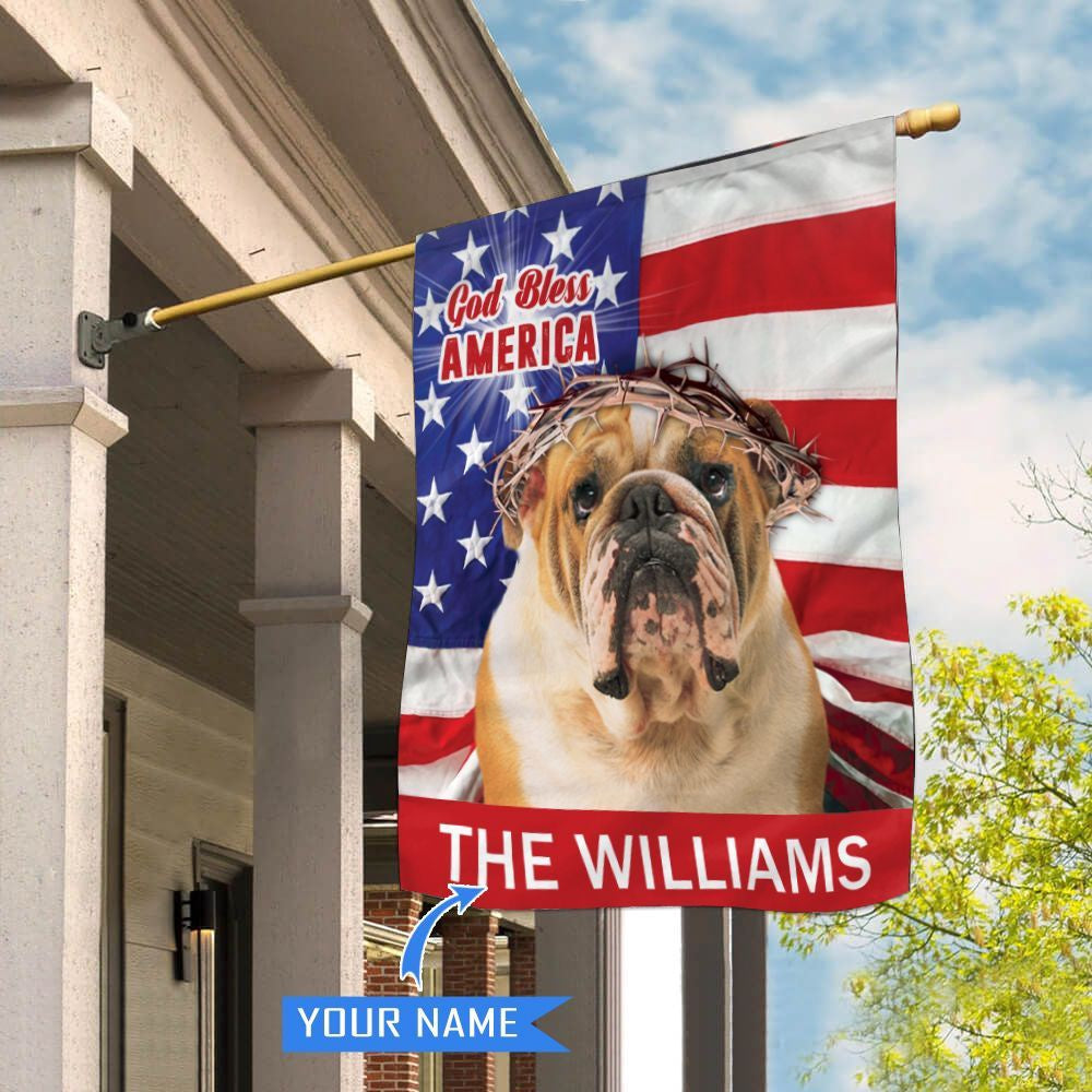 Personalized Dog Flags, Bulldog God Bless America House Flag, Garden Flags Dogs, Dog House Flags