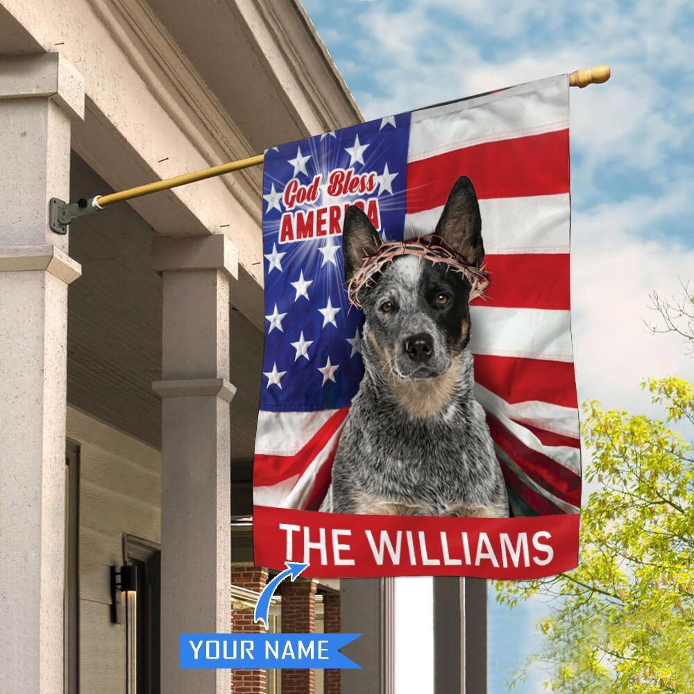 Personalized Dog Flags, Cattle Dog God Bless America House Flag, Garden Flags Dogs, Dog House Flags