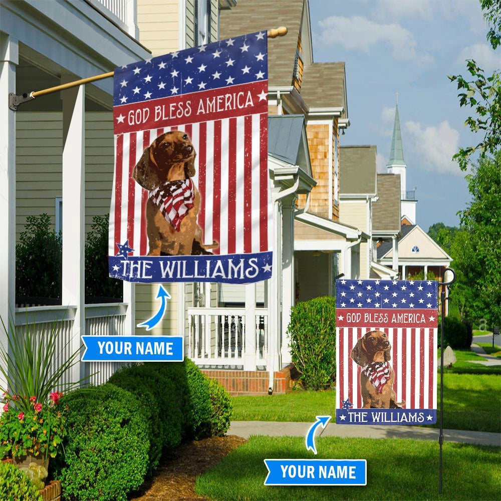 Personalized Dog Flags, Dachshund God Bless America Flag, Custom Dog Garden Flags, Garden Flags Dogs, Dog House Flags
