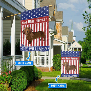 Personalized Dog Flags, Dachshund God Bless America Flag, Garden Flags Dogs, Dog House Flags