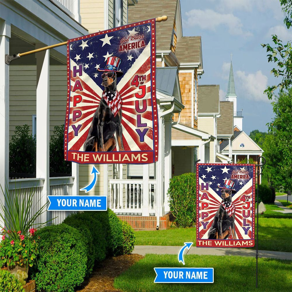 Personalized Dog Flags, Doberman God Bless America, 4th Of July Flag, Custom Dog Garden Flags, Dog Flags Outdoor, Garden Flags Dogs, Dog House Flags