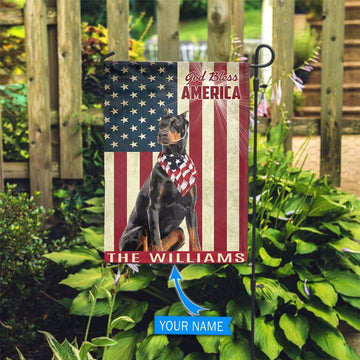 Personalized Dog Flags, Doberman God Bless Garden Flag, Custom Dog Garden Flags, Dog Flags Outdoor, Garden Flags Dogs, Dog House Flags