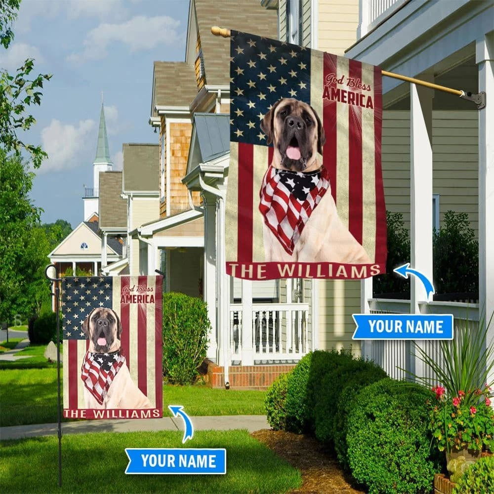 Personalized Dog Flags, English Mastiff God Bless America Flag, Custom Dog Garden Flags, Dog Flags Outdoor, Garden Flags Dogs, Dog House Flags
