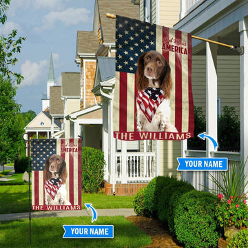 Personalized Dog Flags, English Springer Spaniel God Bless America Flag, Custom Dog Garden Flags, Dog Flags Outdoor, Dog House Flags