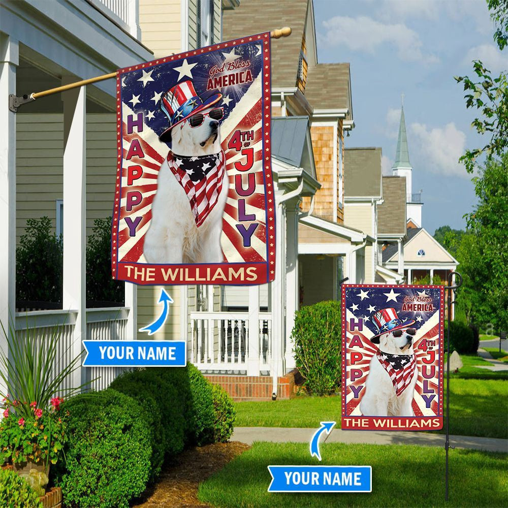 Personalized Dog Flags, Great Pyrenees God Bless America, 4th Of July Flag, Custom Dog Garden Flags, Dog Flags Outdoor, Garden Flags Dogs, Dog House Flags