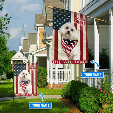 Personalized Dog Flags, Maltese God Bless America House Flag, Garden Flags Dogs, Dog House Flags