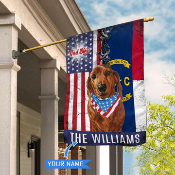Personalized Dog Flags, North Carolina Dachshund God Bless House Flag, Garden Flags Dogs, Dog House Flags
