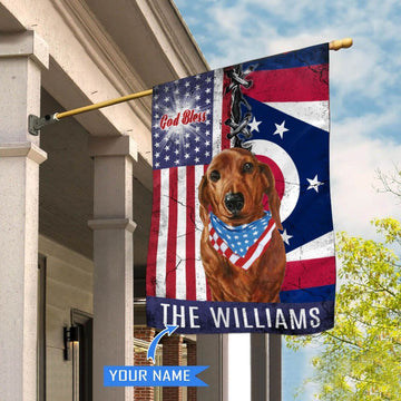 Personalized Dog Flags, Ohio Dachshund God Bless House Flag, Garden Flags Dogs, Dog House Flags