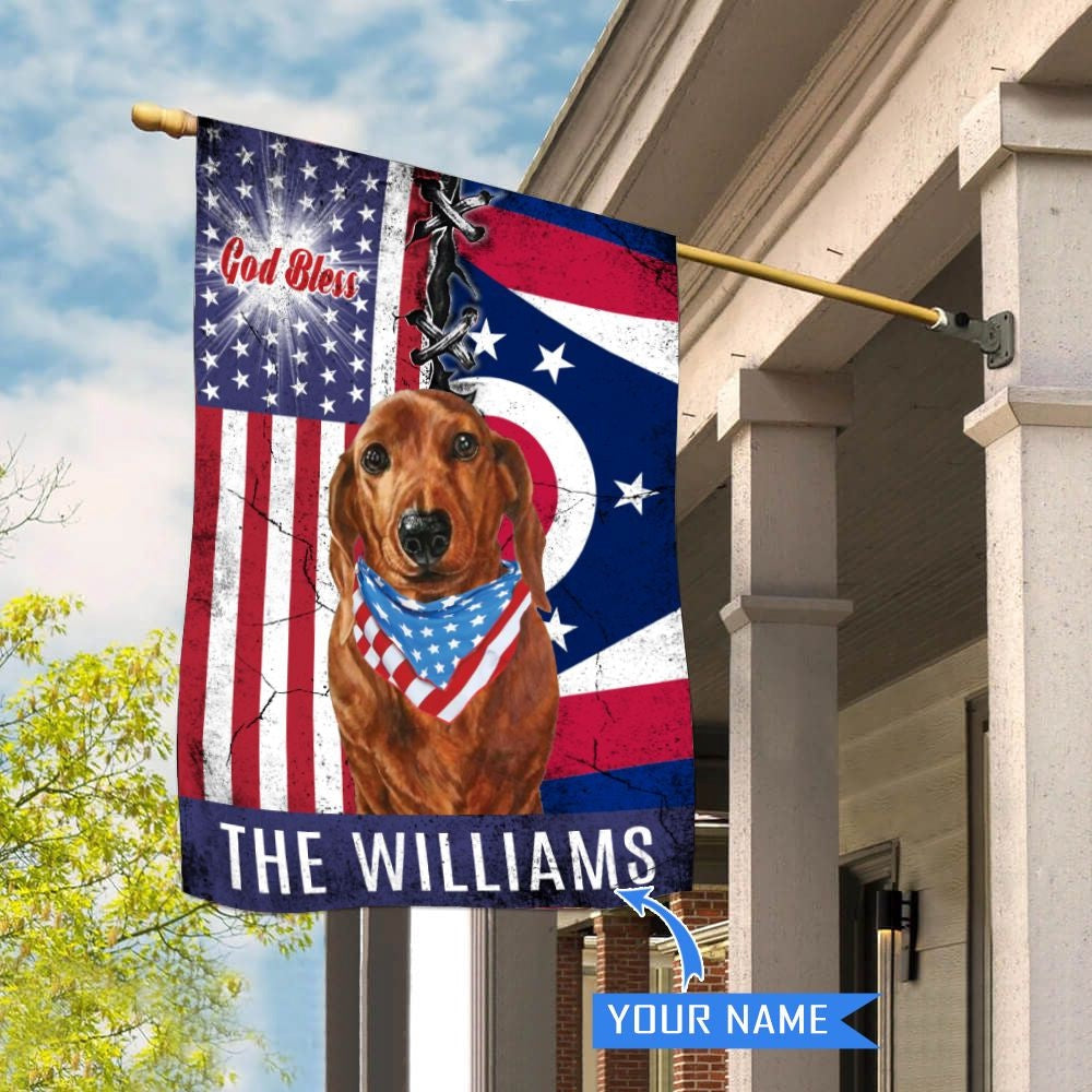 Personalized Dog Flags, Ohio Dachshund God Bless House Flag, Garden Flags Dogs, Dog House Flags