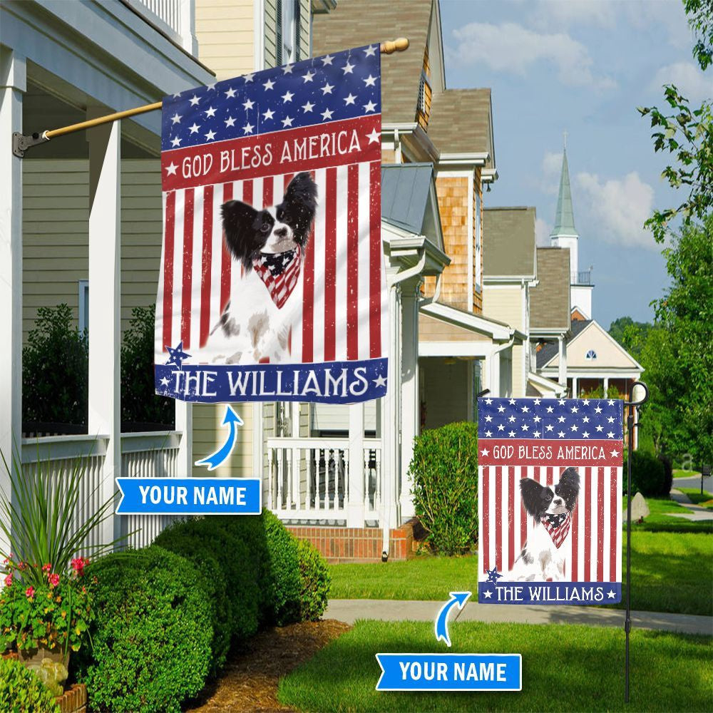 Personalized Dog Flags, Papillon God Bless America Flag, Dog Flags Outdoor, Garden Flags Dogs, Dog House Flags