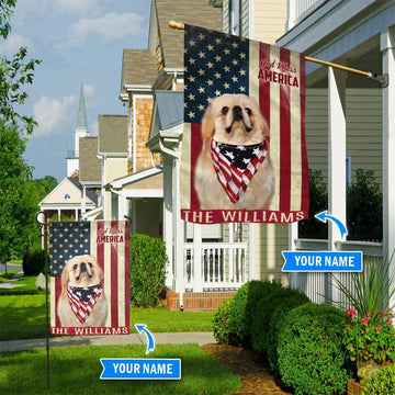 Personalized Dog Flags, Pekingese God Bless America Flag, Garden Flags Dogs, Dog House Flags
