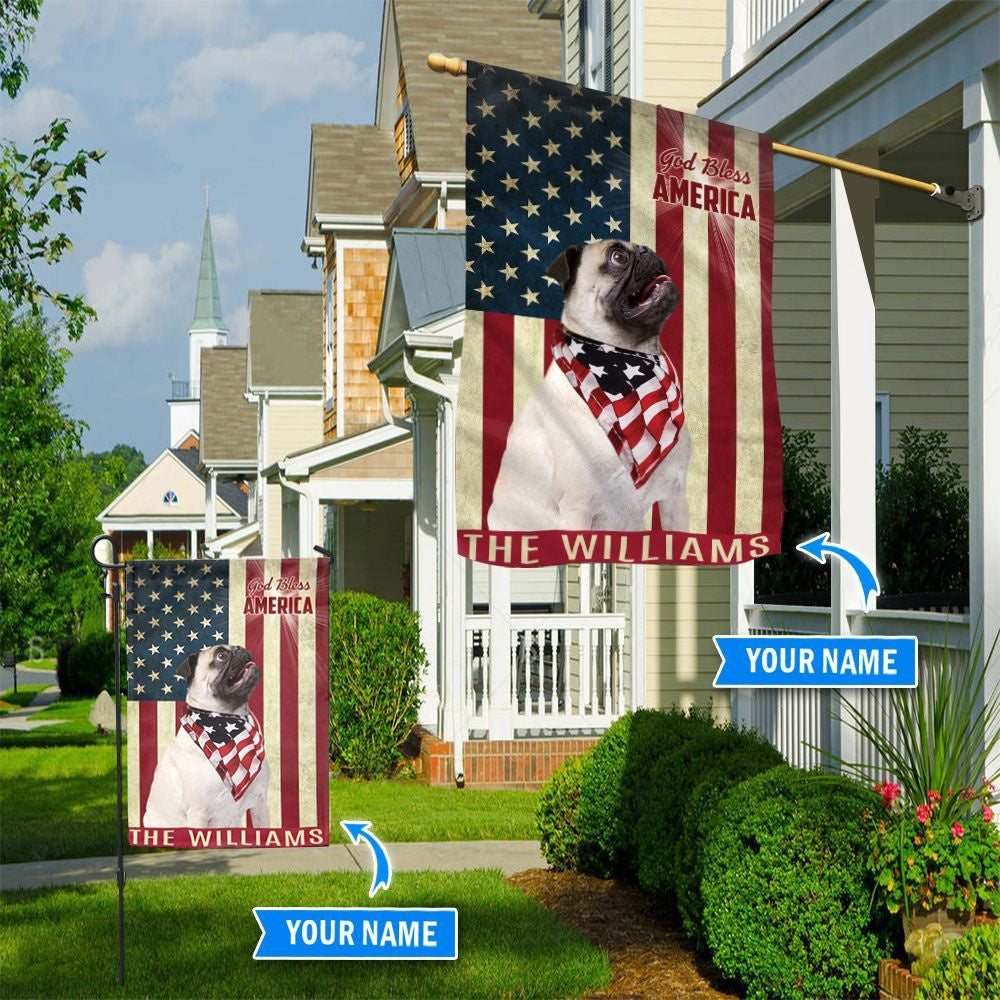 Personalized Dog Flags, Pug God Bless America Flag, Garden Flags Dogs, Dog House Flags