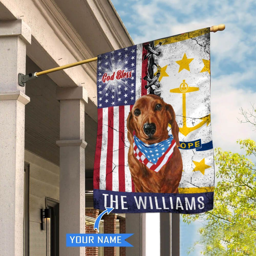 Personalized Dog Flags, Rhode Island Dachshund God Bless House Flag, Garden Flags Dogs, Dog House Flags