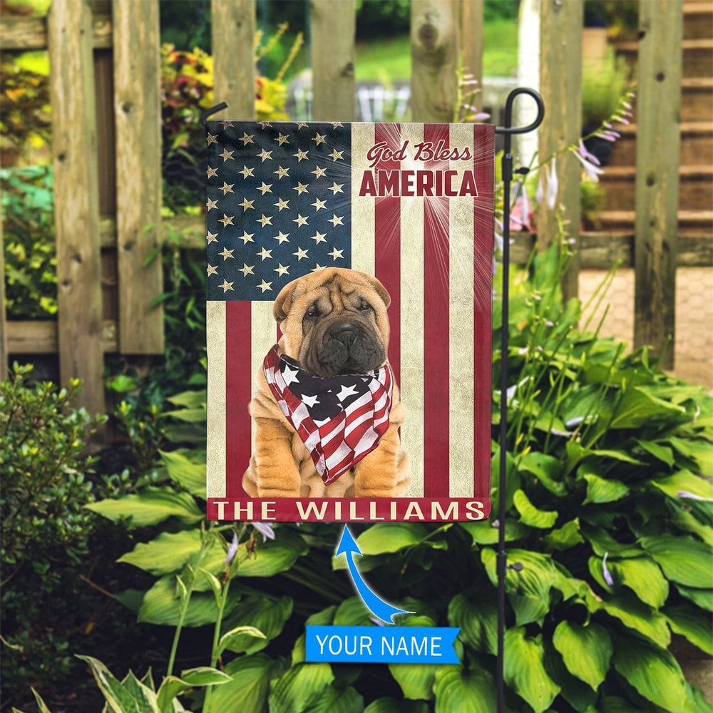 Personalized Dog Flags, Shar Pei God Bless America Flag, American Flag Dog, Garden Flags Dogs, Dog House Flags