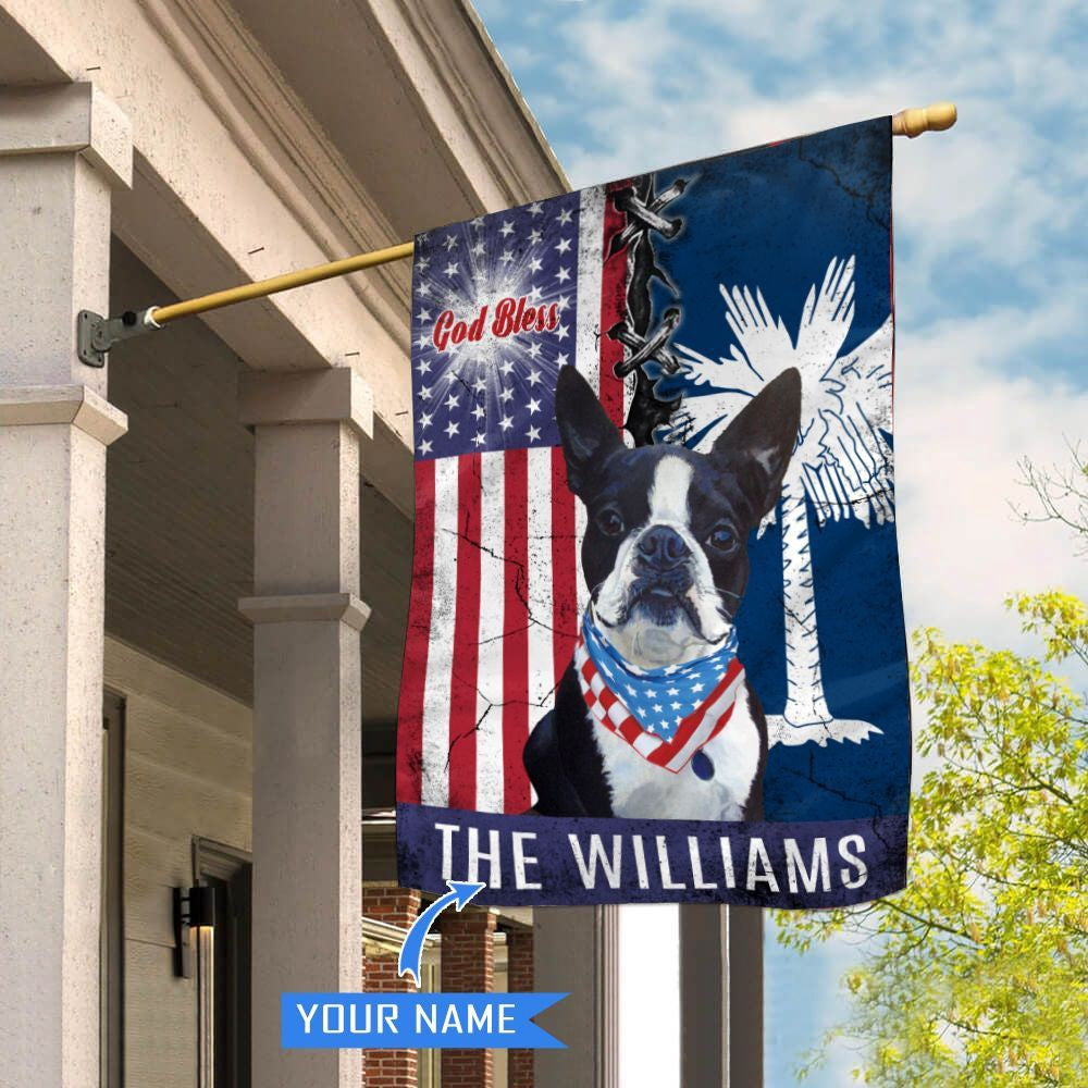 Personalized Dog Flags, South Carolina Boston Terrier God Bless House Flag, Garden Flags Dogs, Dog House Flags