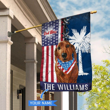 Personalized Dog Flags, South Carolina Dachshund God Bless House Flag, Garden Flags Dogs, Dog House Flags