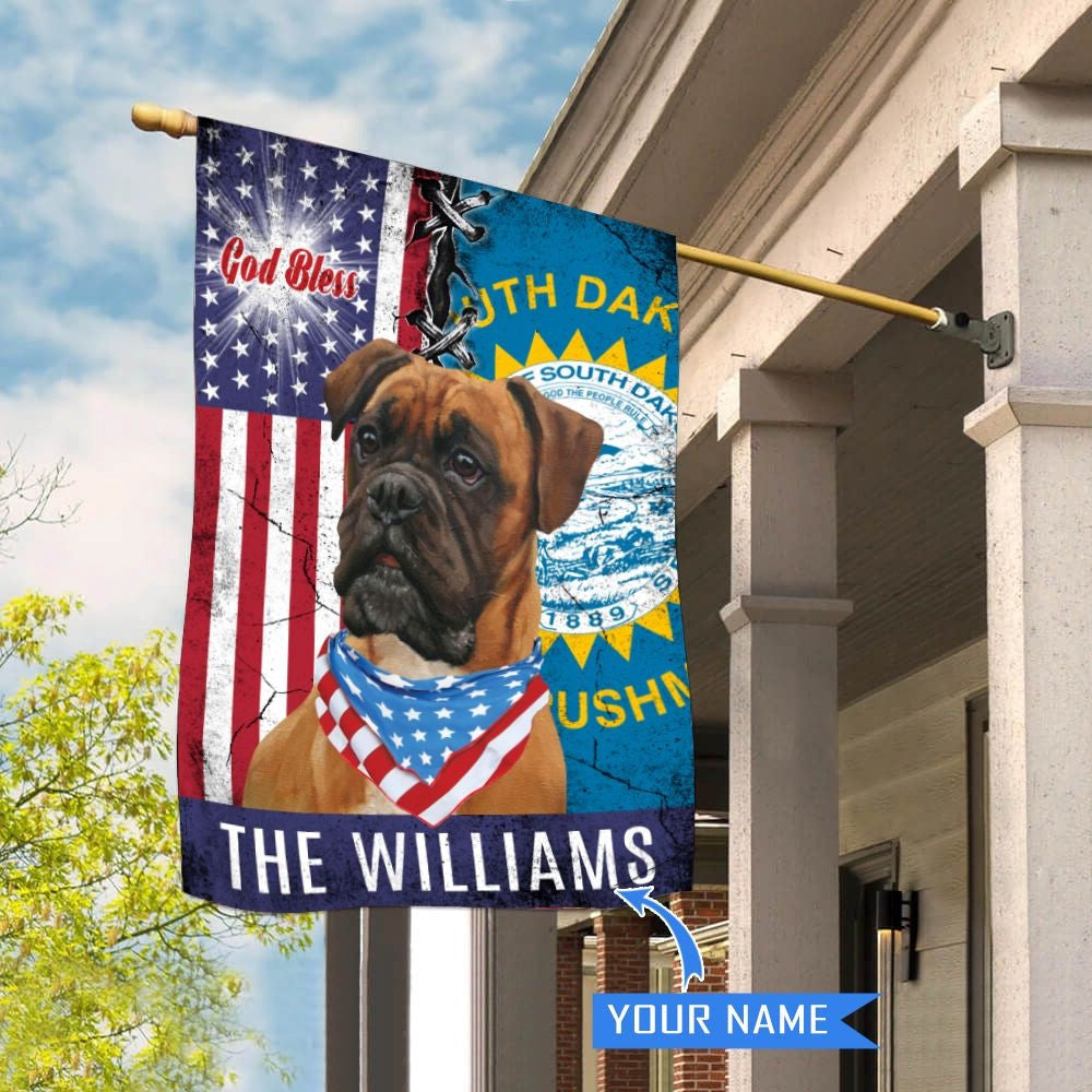Personalized Dog Flags, South Dakota Boxer Dog God Bless House Flag, Garden Flags Dogs, Dog House Flags