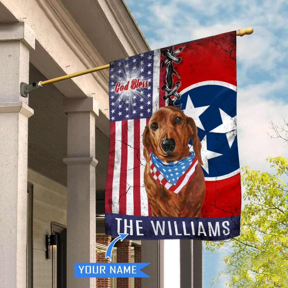 Personalized Dog Flags, Tennessee Dachshund God Bless House Flag, Garden Flags Dogs, Dog House Flags