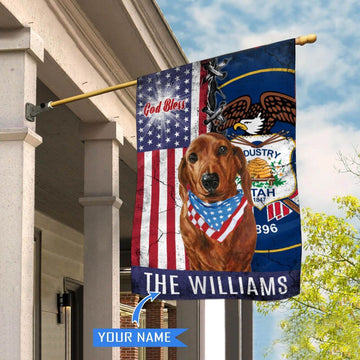 Personalized Dog Flags, Utah Dachshund God Bless House Flag, Garden Flags Dogs, Dog House Flags