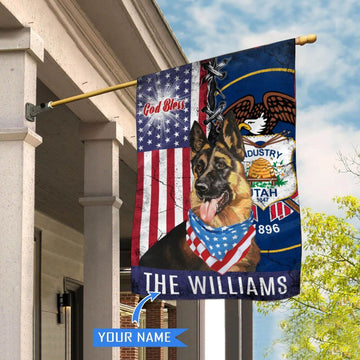 Personalized Dog Flags, Utah German Shepherd God Bless House Flag, Garden Flags Dogs, Dog House Flags