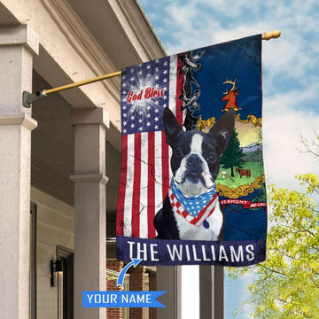 Personalized Dog Flags, Vermont Boston Terrier God Bless House Flag, Garden Flags Dogs, Dog House Flags