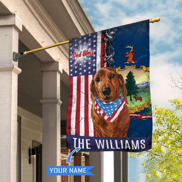Personalized Dog Flags, Vermont Dachshund God Bless House Flag, Garden Flags Dogs, Dog House Flags