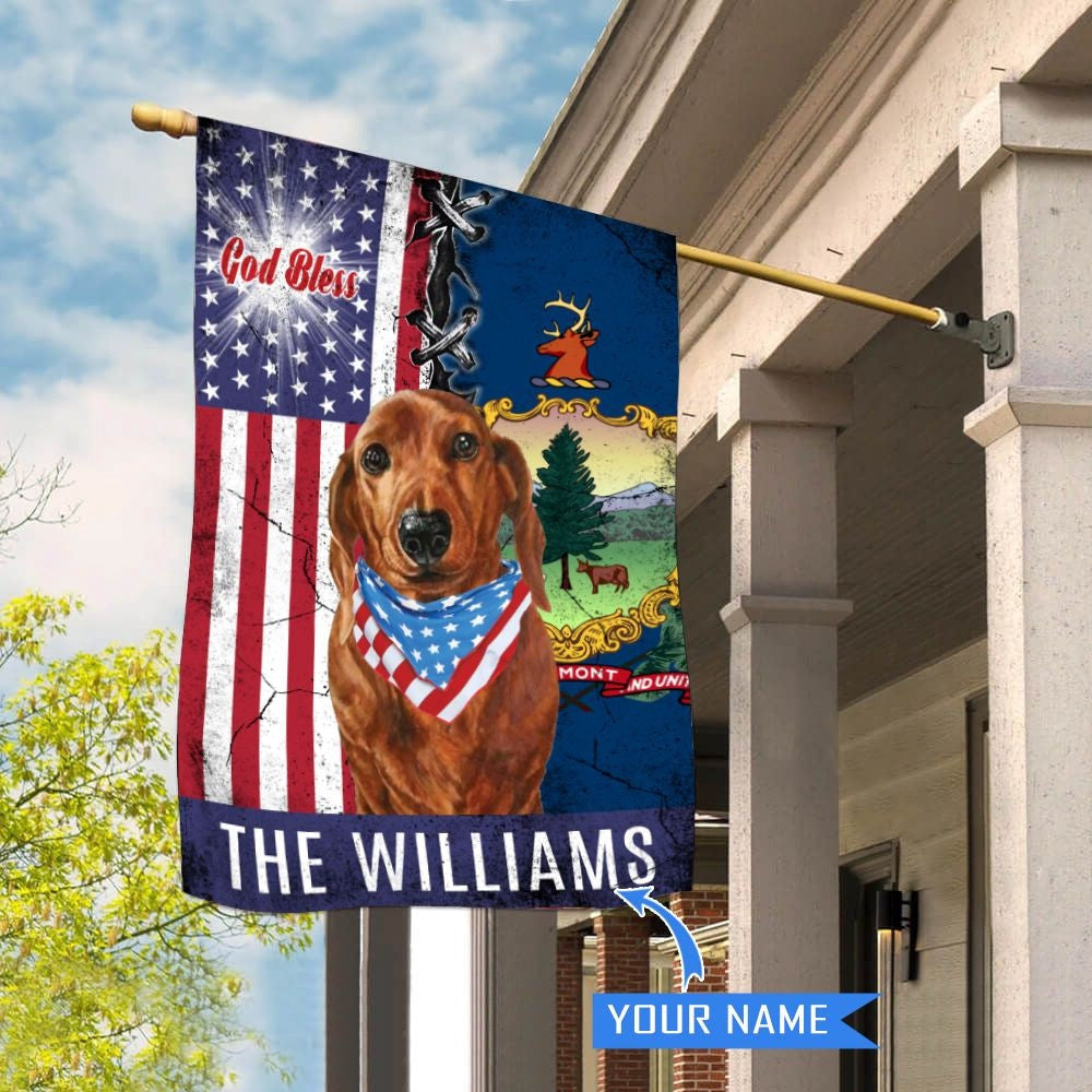 Personalized Dog Flags, Vermont Dachshund God Bless House Flag, Garden Flags Dogs, Dog House Flags