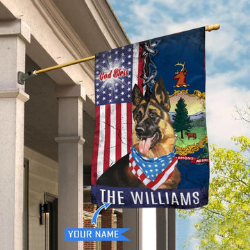 Personalized Dog Flags, Vermont German Shepherd God Bless House Flag, Garden Flags Dogs, Dog House Flags