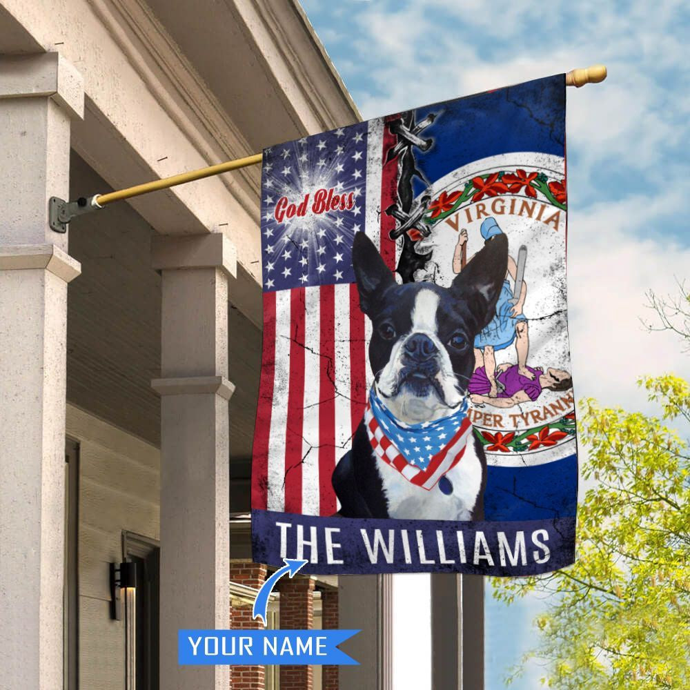 Personalized Dog Flags, Virginia Boston Terrier God Bless House Flag, Garden Flags Dogs, Dog House Flags
