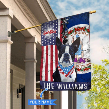 Personalized Dog Flags, Virginia Boston Terrier God Bless House Flag, Garden Flags Dogs, Dog House Flags