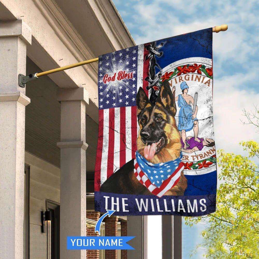 Personalized Dog Flags, Virginia German Shepherd God Bless House Flag, Garden Flags Dogs, Dog House Flags