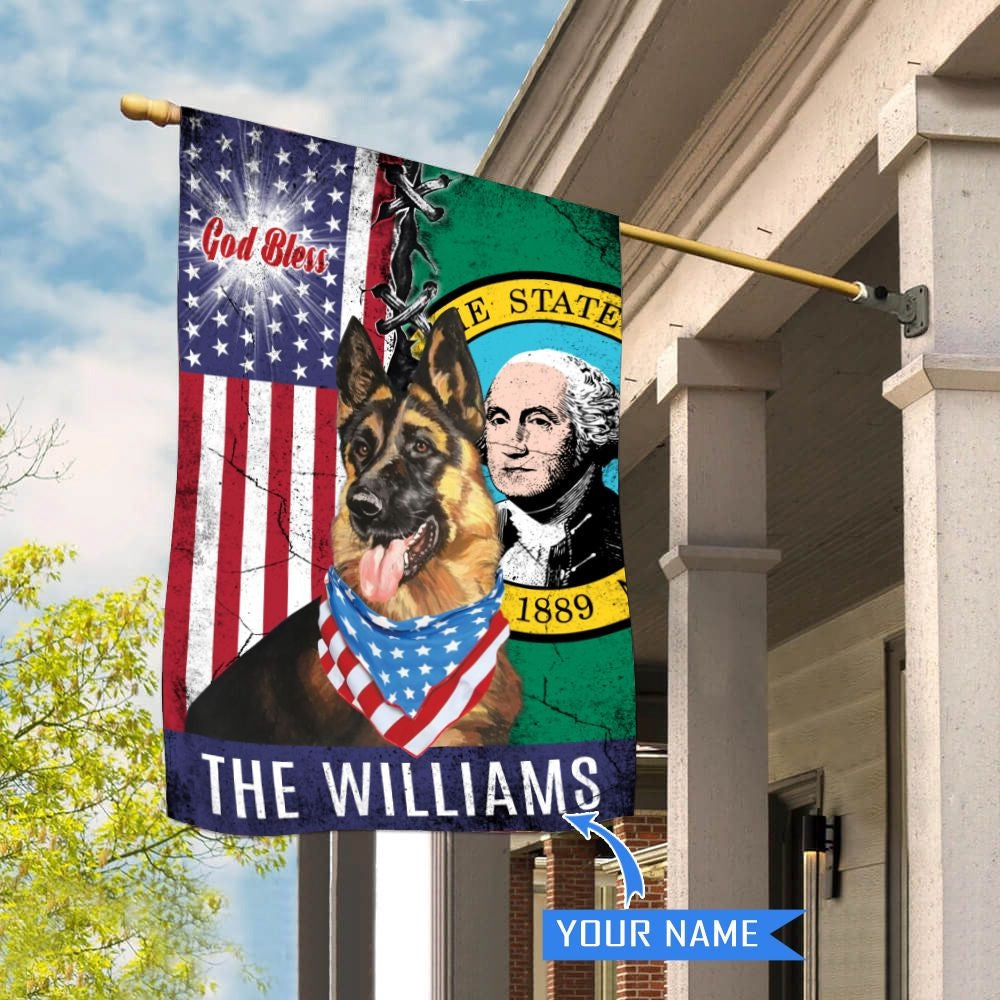 Personalized Dog Flags, Washington German Shepherd God Bless House Flag, Garden Flags Dogs, Dog House Flags