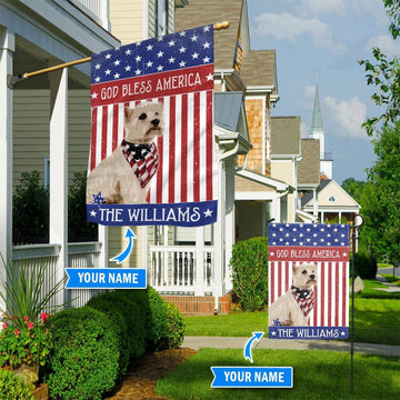 Personalized Dog Flags, West Highland White Terrier God Bless America Dog Garden Flags, Garden Flags Dogs, Dog House Flags
