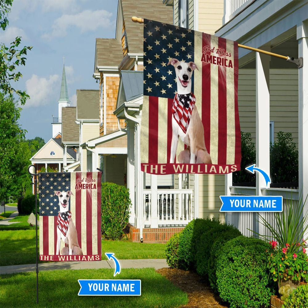 Personalized Dog Flags, Whippet God Bless America Flag, Garden Flags Dogs, Dog House Flags