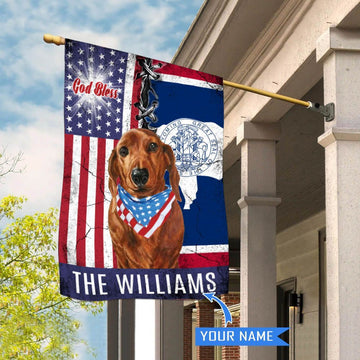 Personalized Dog Flags, Wyoming Dachshund God Bless House Flag, Garden Flags Dogs, Dog House Flags