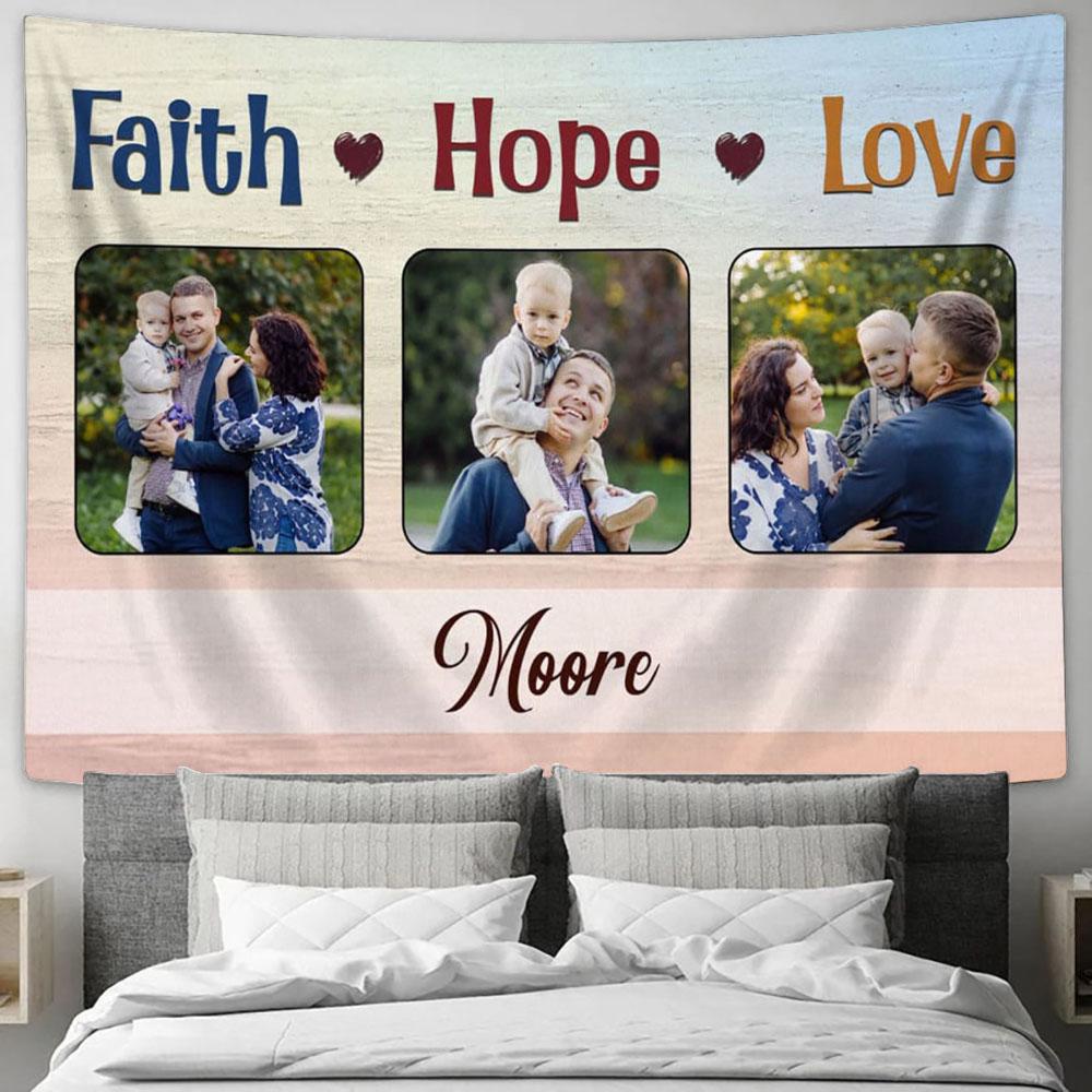 Personalized Faith Hope Love Tapestry Art - Scripture Tapestry Prints - Christian Wall Art