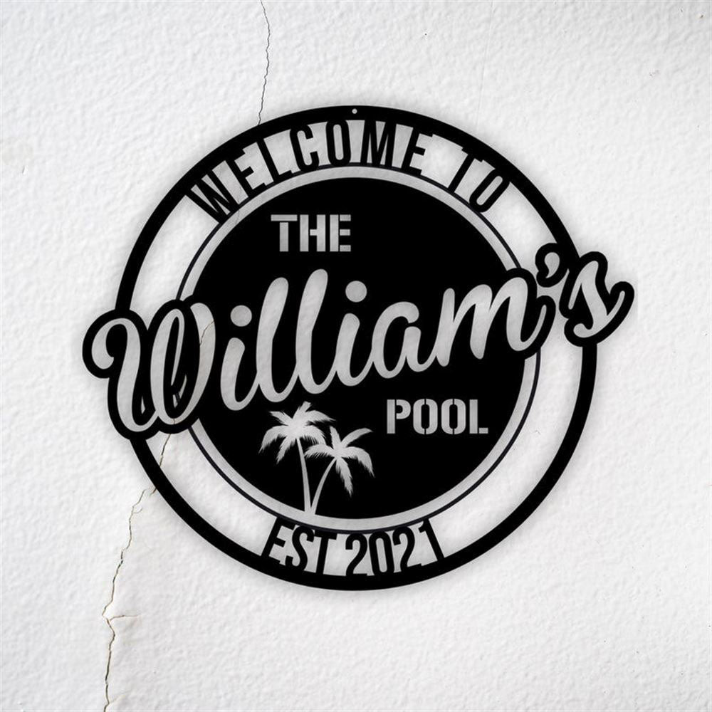 Personalized Family Pool Metal Sign, Swimming Pool Metal Sign, Tiki Bar Pool Metal Sign, Pool Bar Sign