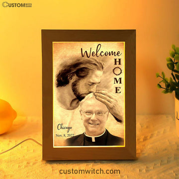 Personalized Frame Lamp Safe In God&#39;s Arms - Custom Welcome Home Frame Lamp Art - Digital File