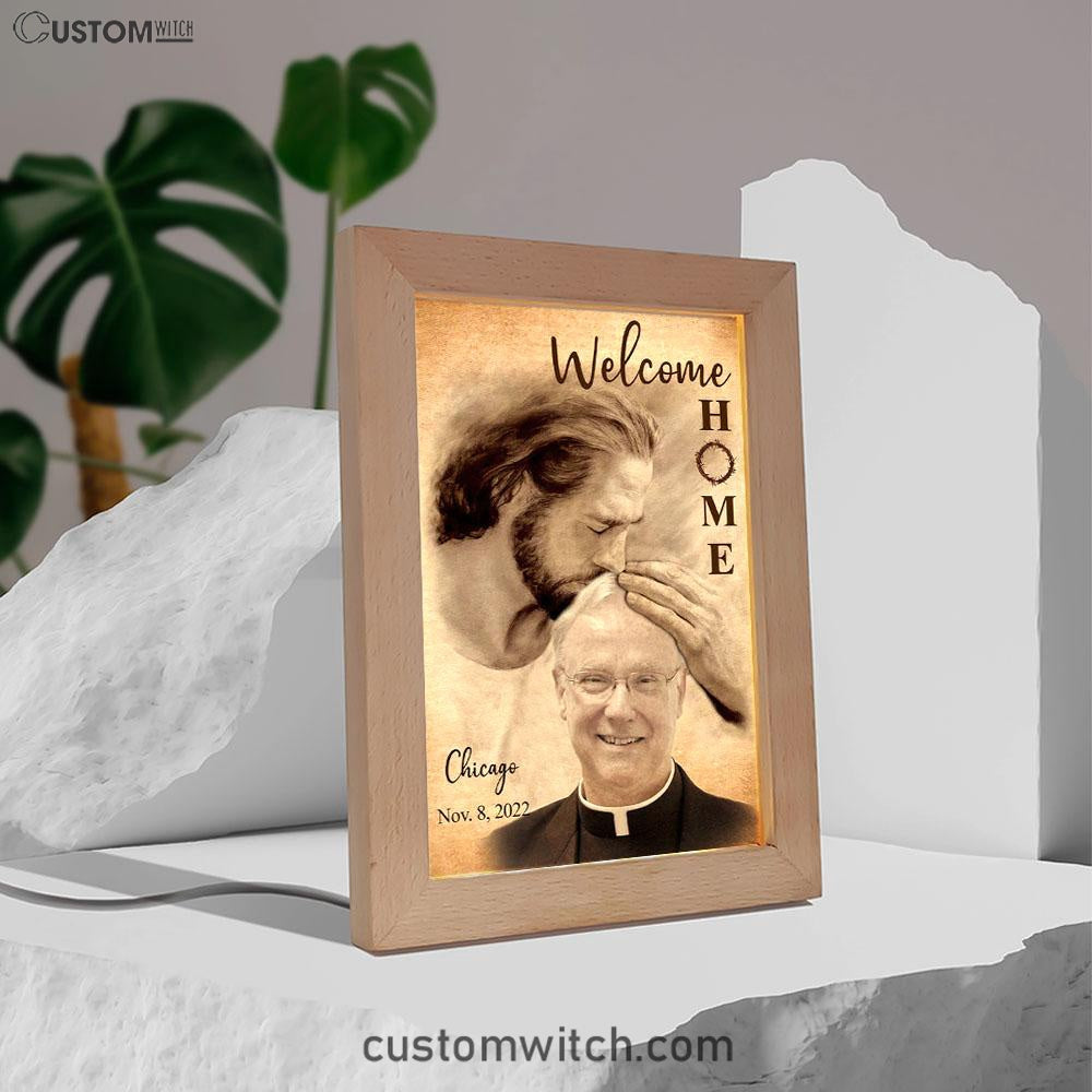 Personalized Frame Lamp Safe In God&#39;s Arms - Custom Welcome Home Frame Lamp Art - Digital File