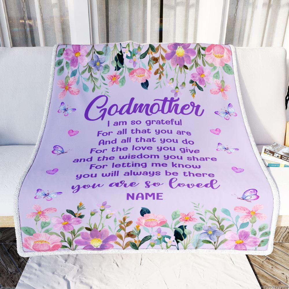 Personalized Godmother Blanket From Niece Nephew Floral Butterfly Love You Give, Mother&#39;s Day Blanket, Mothers Day Birthday Gifts For Mom